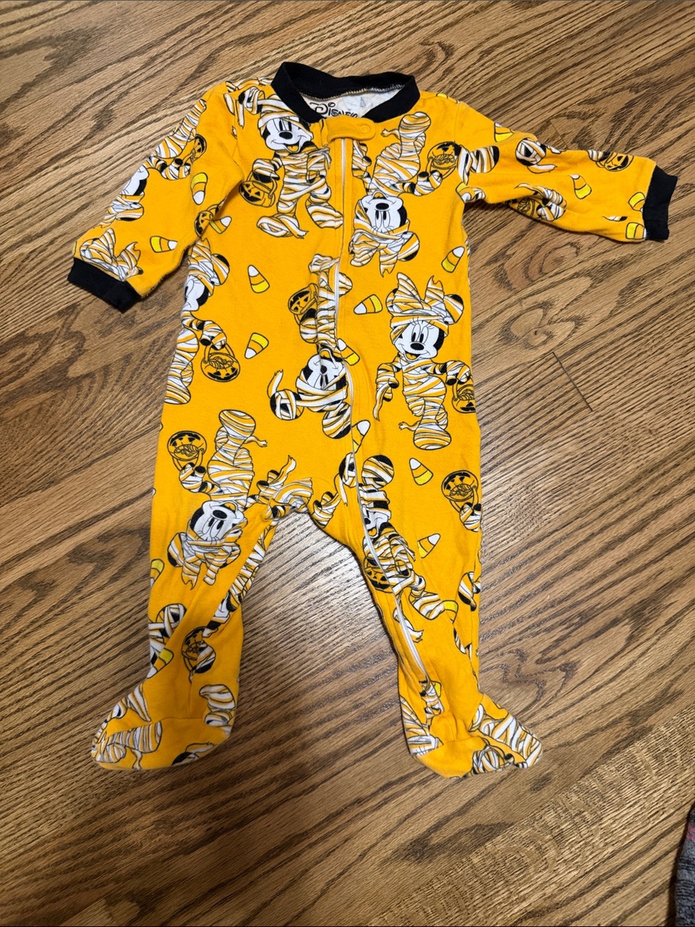 Orange Disney Baby Mickey and Minnie Mummy Print Footed Pajamas